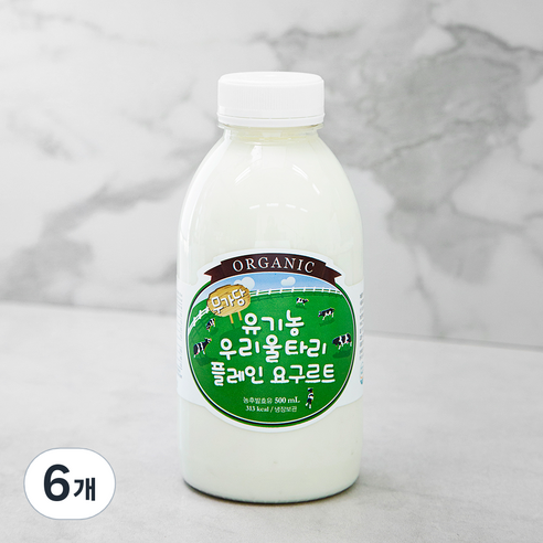 유기가공식품인증 우리울타리 플레인 요구르트 무가당, 500ml, 1개입, 6개