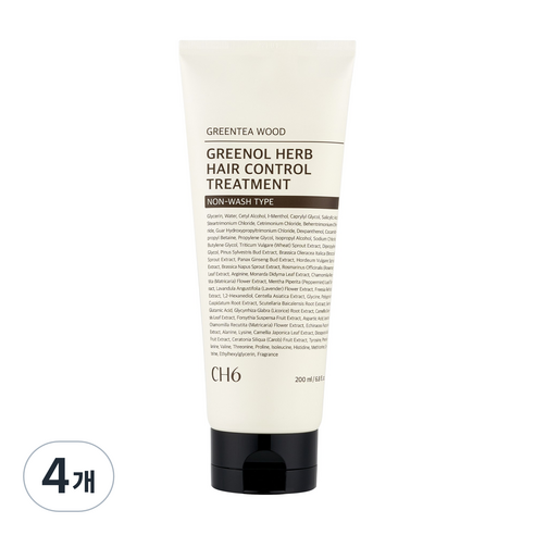 CH6 그리놀 허브 헤어 컨트롤 노워시 트리트먼트 그린티우드향, 200ml, 4개