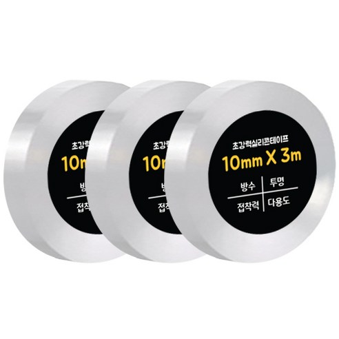 다다 초강력 실리콘테이프 단면 10mm x 3m, 투명, 3개