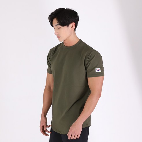 허그본 남성용 데일리 머슬핏 무지 반팔 티셔츠 태극라인
