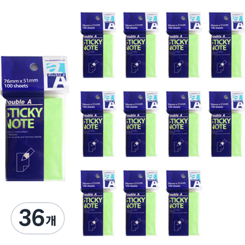 더블에이 스티키 노트 76 x 51 mm, 36개, 네온라임