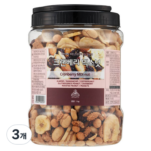 [넛츠팜] 크랜베리 믹스넛 1kg (원통), 3개