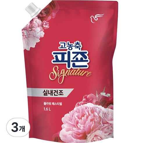 피죤 고농축 실내건조 시그니처 플라워페스티벌 섬유유연제 리필, 1600ml, 3개