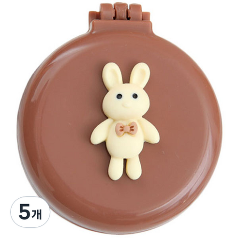 로새 마카롱 곰돌이와 토끼 에어 쿠션 거울 빗, 리본 토끼 브라운, 5개