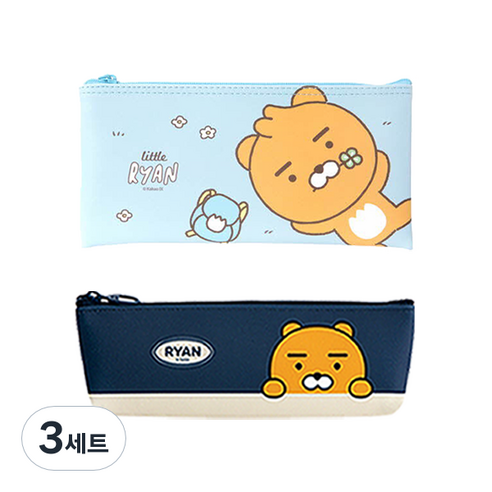 카카오프렌즈 모던st 미니 삼각 필통 + 일자필통 세트, 네이비(삼각), 리틀라이언(일자), 3세트