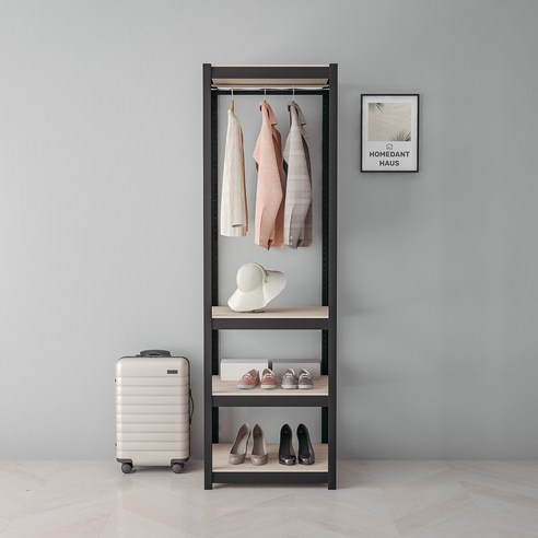 홈던트 하우스 시스템 드레스룸 4단 1행거 600 x 600 x 1950 mm 블랙