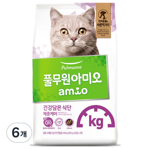 풀무원아미오 고양이 건강담은 식단 기능성 사료, 다이어트(체중관리), 400g, 6개