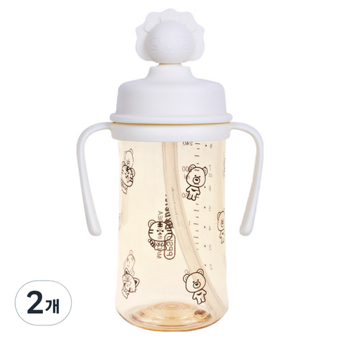 베베락 유아용 PPSU 실리콘 토퍼 빨대컵 270ml, 크림, 2개