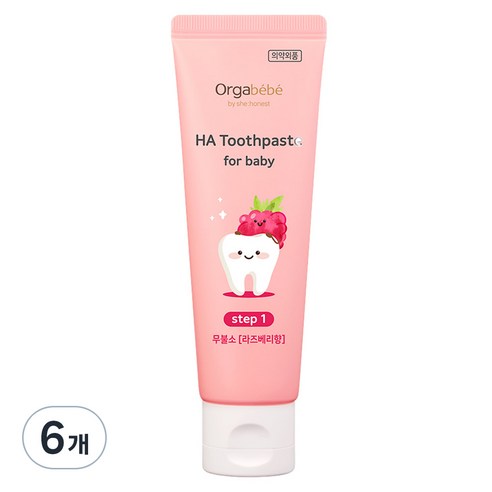 오가베베 유아용 HA 무불소 치약 라즈베리맛, 6개, 60g