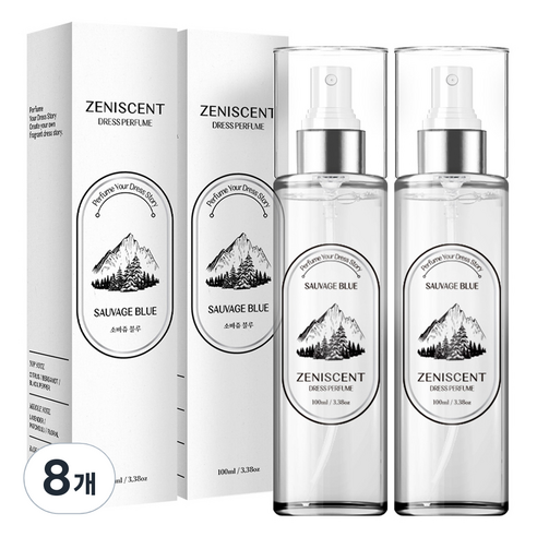 제니센트 섬유탈취제 드레스퍼퓸 본품, 100ml, 소바쥬 블루, 8개