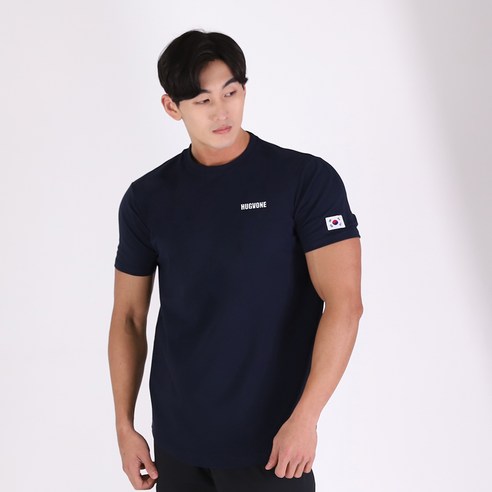 허그본 남성용 베이직 스몰 로고 머슬핏 반팔 티셔츠 태극라인
