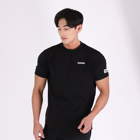 허그본 남성용 베이직 스몰 로고 머슬핏 반팔 티셔츠 태극라인