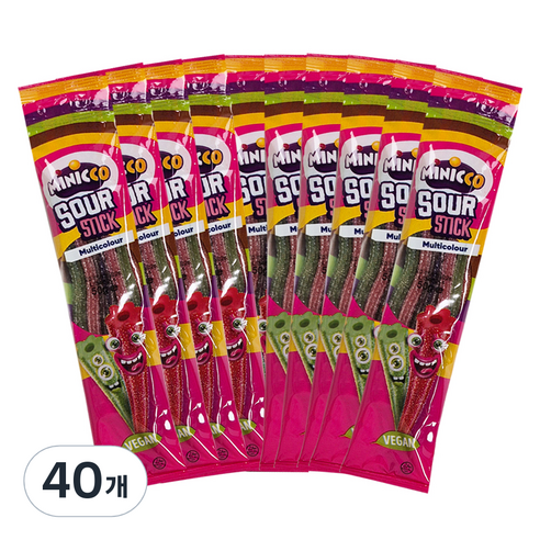 미니꼬 비건젤리 멀티컬러 사우어 롱롱 스틱, 50g, 40개