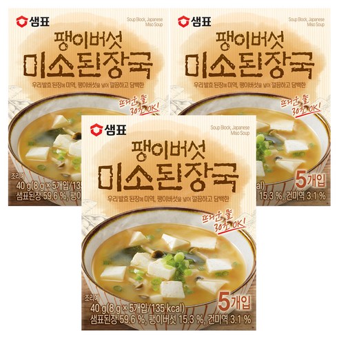 샘표 팽이버섯 미소된장국 5개입, 40g, 3개