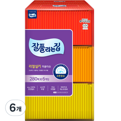 잘풀리는집 리얼실키 천연펄프 미용티슈, 280매입, 6개