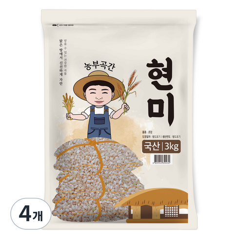 농부곡간 국산 현미, 3kg, 4개