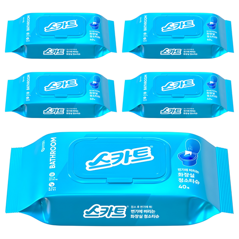 스카트 변기에 버리는 화장실 청소티슈 40매, 5개
