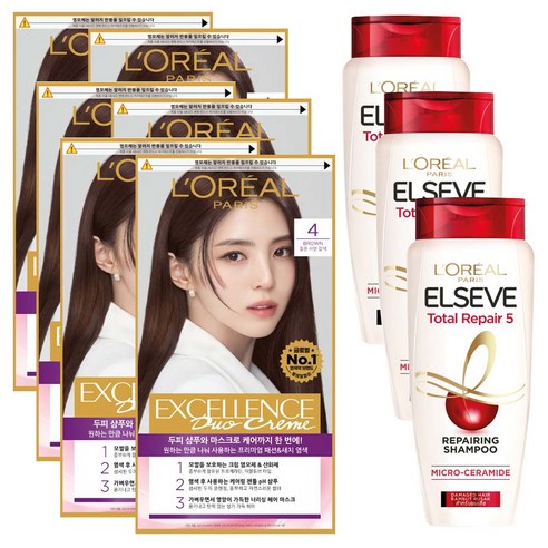 로레알파리 엑셀랑스 듀오크림 염색제 4호 2p + 샴푸 170ml 기획세트, 3세트