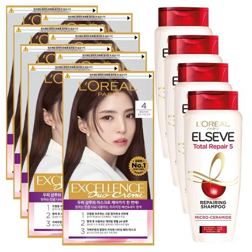 로레알파리 엑셀랑스 듀오크림 염색제 4호 2p + 샴푸 155ml 기획세트, 4세트