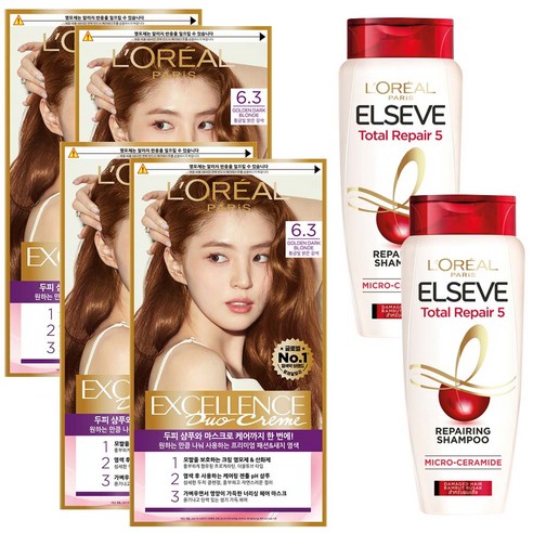 로레알파리 엑셀랑스 듀오크림 염색제 6.3호 2p + 샴푸 155ml 기획세트, 2세트