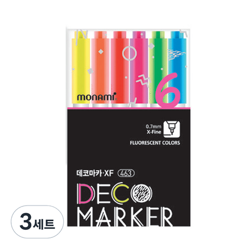 모나미 데코마카 463 가는닙 형광 세트, 6색, 3세트