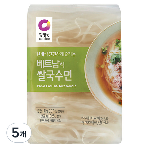 청정원 베트남식 쌀국수면225g(4mm), 5개, 225g