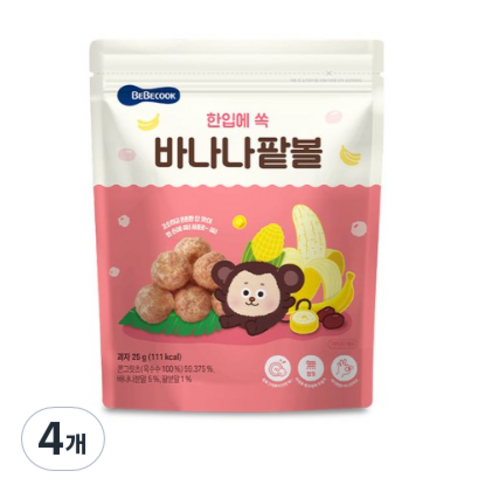 베베쿡 한입에 쏙 바나나팥볼 25g, 바나나 + 팥 혼합맛, 4개