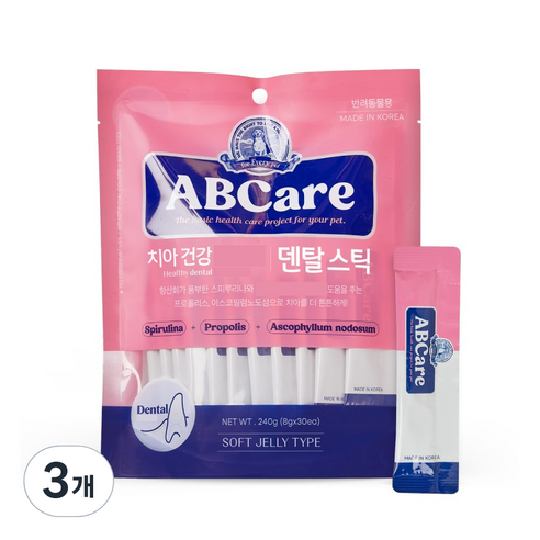 에이비씨케어 반려동물 순살스틱 간식, 덴탈, 240g, 3개