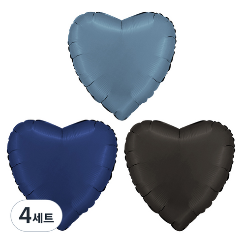 그라보벌룬 은박 하트풍선 3종 세트, 블루진, 블루네이비, 새틴블랙, 4세트