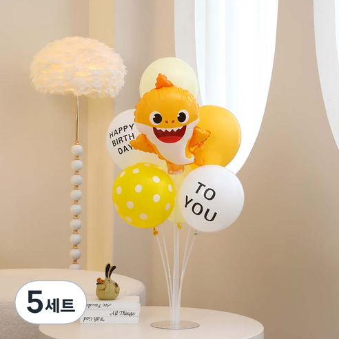피앤비유니티 스탠드 생일장식 세트, 03 아기상어 생일축하스탠드 옐로우, 5세트