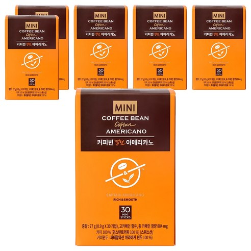 커피빈 캡틴 아메리카노 스틱커피, 900mg, 30개입, 6개
