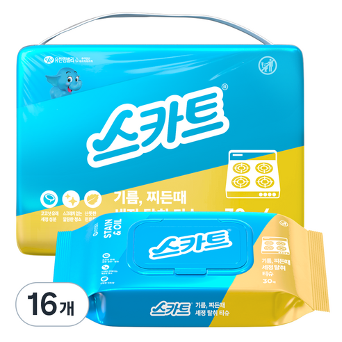 스카트 기름 찌든때 세정 탈취 티슈, 16개