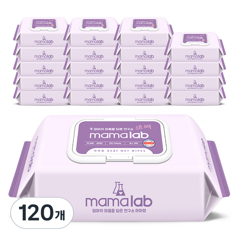 마마랩 올데이 대용량 아기물티슈 캡형, 43g, 120매, 120개