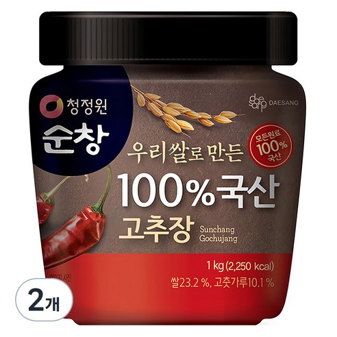 청정원 순창 우리쌀로 만든 100% 국산 고추장, 1kg, 2개
