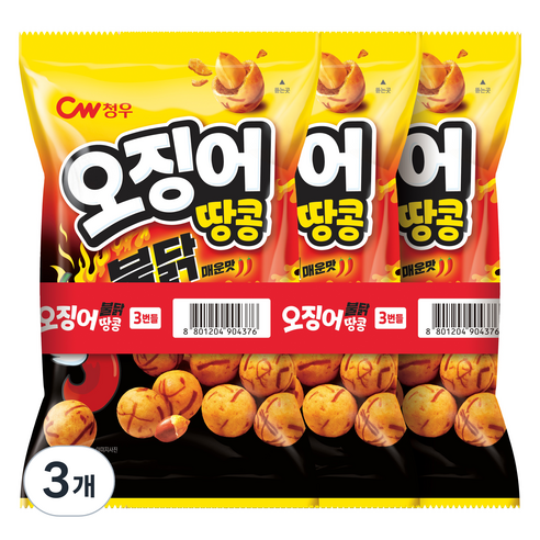 청우식품 오징어땅콩 불닭맛 3p, 270g, 3개