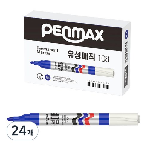 펜맥스 롱유성매직 108, 청색, 24개