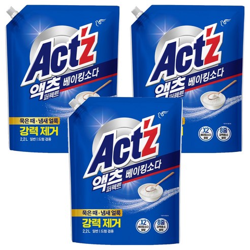 액츠 퍼펙트 베이킹소다 액상세제 리필, 2.2L, 3개