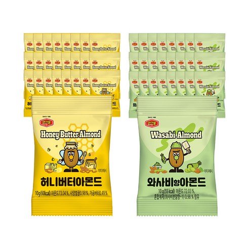 머거본 허니버터 아몬드 10g x 25p + 와사비맛 아몬드 10g x 25p, 500g, 1세트