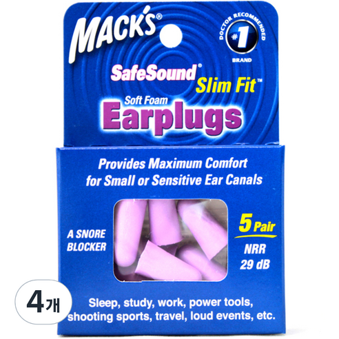 Macks 소프트폼 이어플러그 슬림핏, 4개, 5쌍