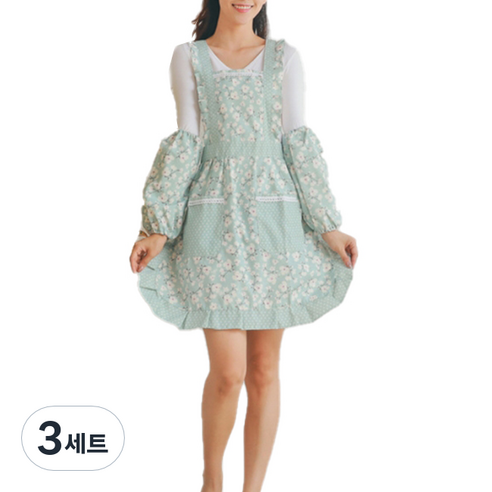 프릴 꽃무늬 앞치마 + 팔토시 세트, TYPE09, 3세트