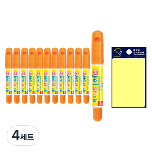 동아 고체형광펜 제트스틱 12p + 투코비 스티키 메모패드 세트, 주황(제트스틱), 노랑(포스트인), 4세트