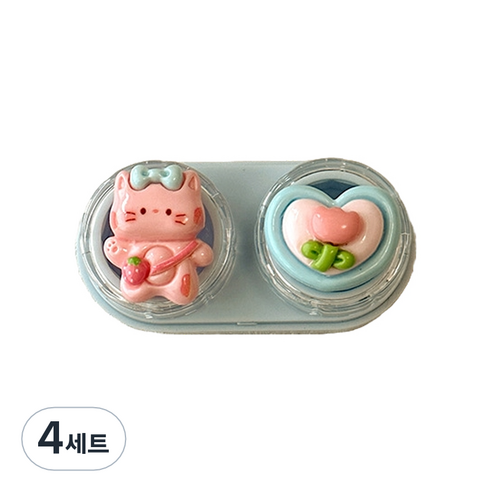 특별한상점 귀여운 휴대용 서랍형 콘택트렌즈 케이스 세트, 캣, 4세트