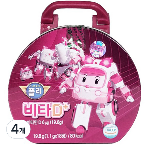 로보카폴리 유아용 비타D플러스 철캔 가방 복숭아맛 엠버 19.8g, 18정, 4개