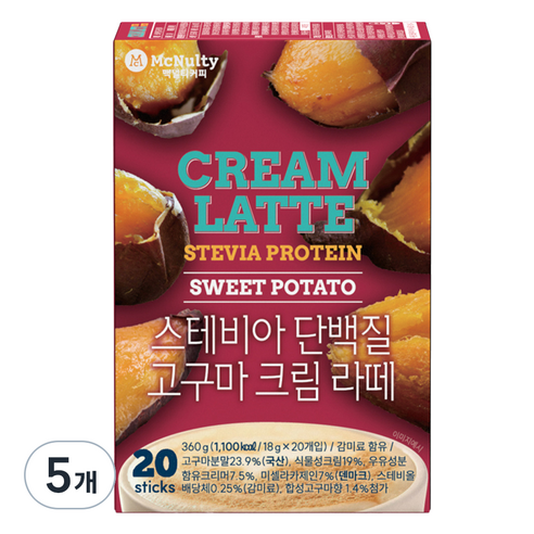 맥널티커피 스테비아 단백질 고구마 크림 라떼, 5개, 20개입, 18g