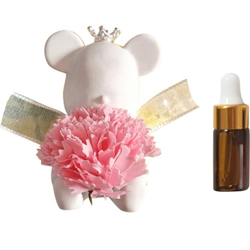 라비다 뉴 카네이션 곰돌이 석고 오너먼트 핑크 + 석고방향제 리필 오일 3ml, 체리블러썸