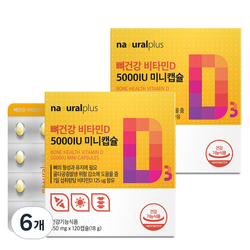 내츄럴플러스 뼈건강 비타민D 5000IU 미니캡슐 18g, 6개, 120정
