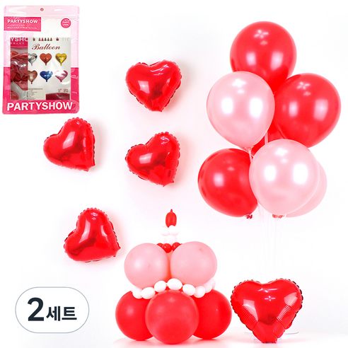 파티쇼 생일파티 풍선 케이크 벌룬세트, 레드, 2세트