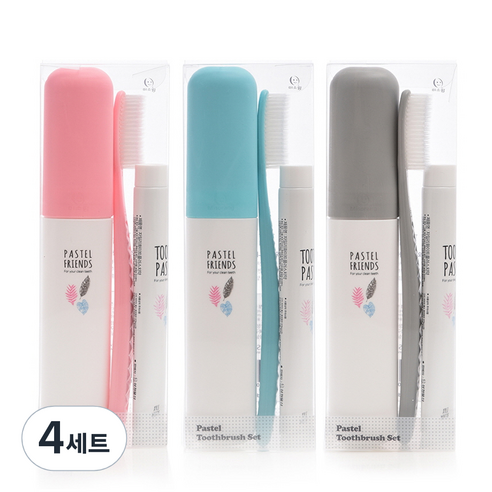 왕타 치약 칫솔 3종 세트 분홍+하늘+회색, 4세트
