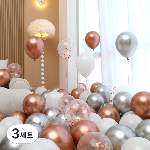 피앤비유니티 풍선 50p 세트 로즈골드, 17 로즈앤실버 컨페티 4색혼합, 3세트