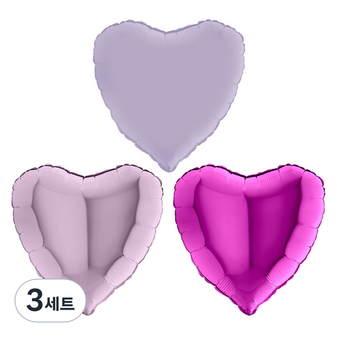 그라보벌룬 은박 하트풍선 3종 세트, 새틴라일락, 라일락, 퍼플, 3세트